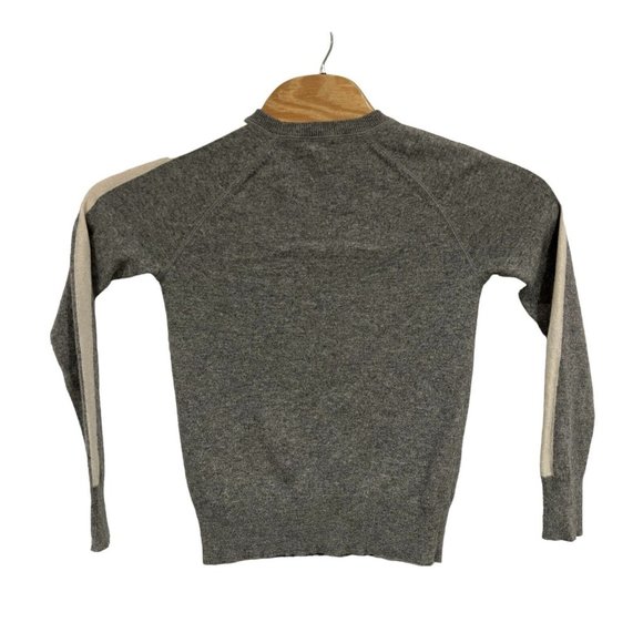 Theory Gray Athletic Stripe Crew Long Sleeve Cashmere Sweater Jumper Size P ECU - Picture 2 of 12